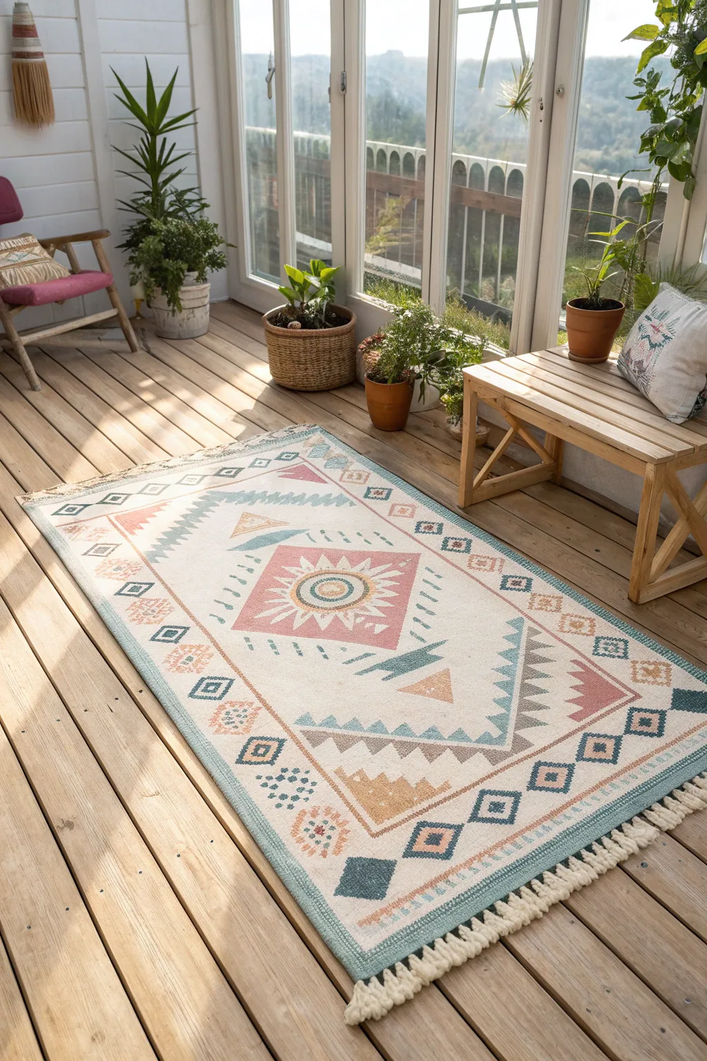 Elevate your space with a painted rug motif – a perfect blend of simplicity and style!