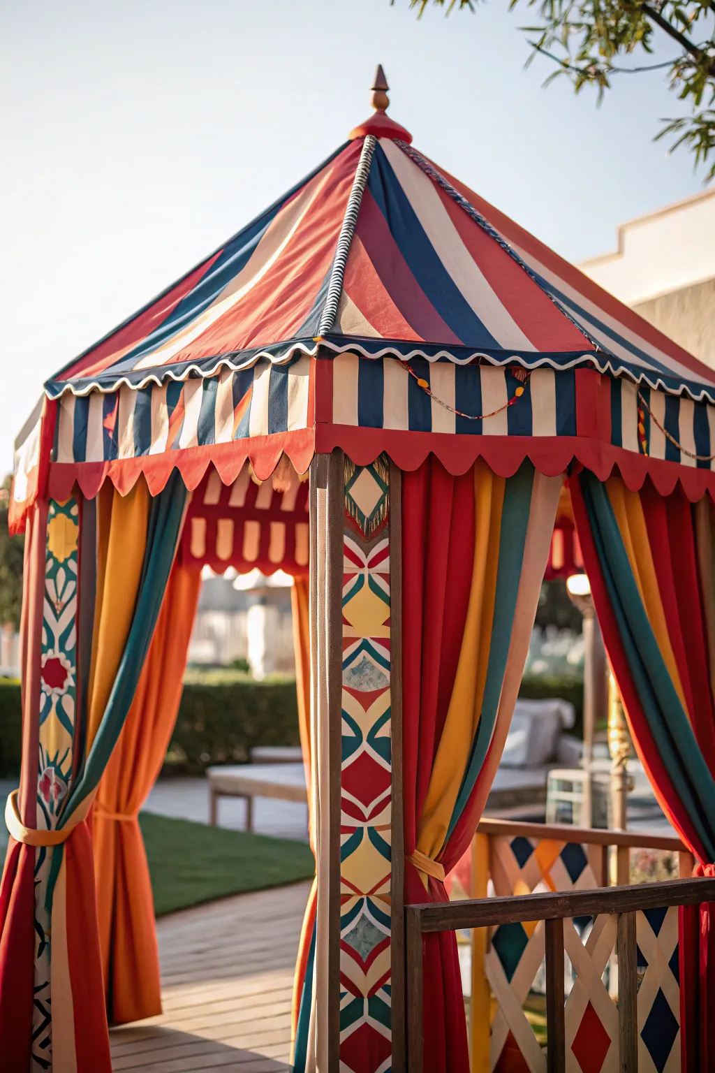 Transform your playhouse with a vibrant fabric canopy for a splash of color and style!
