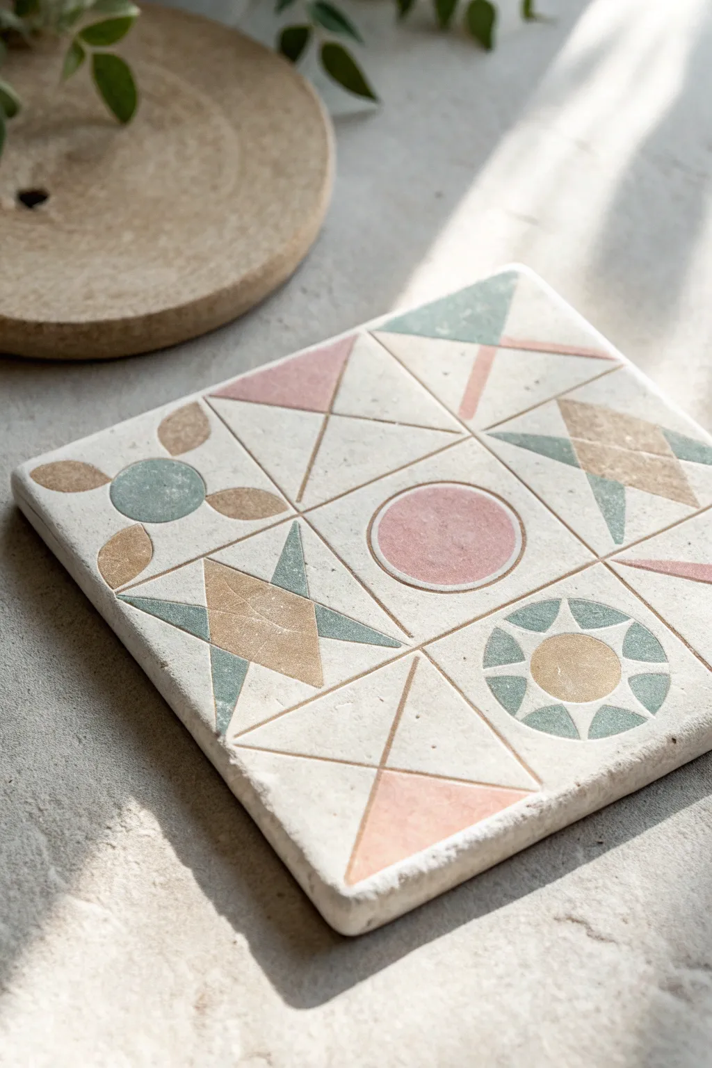 Explore the beauty of geometric patterns on slate, where simplicity meets artistry.