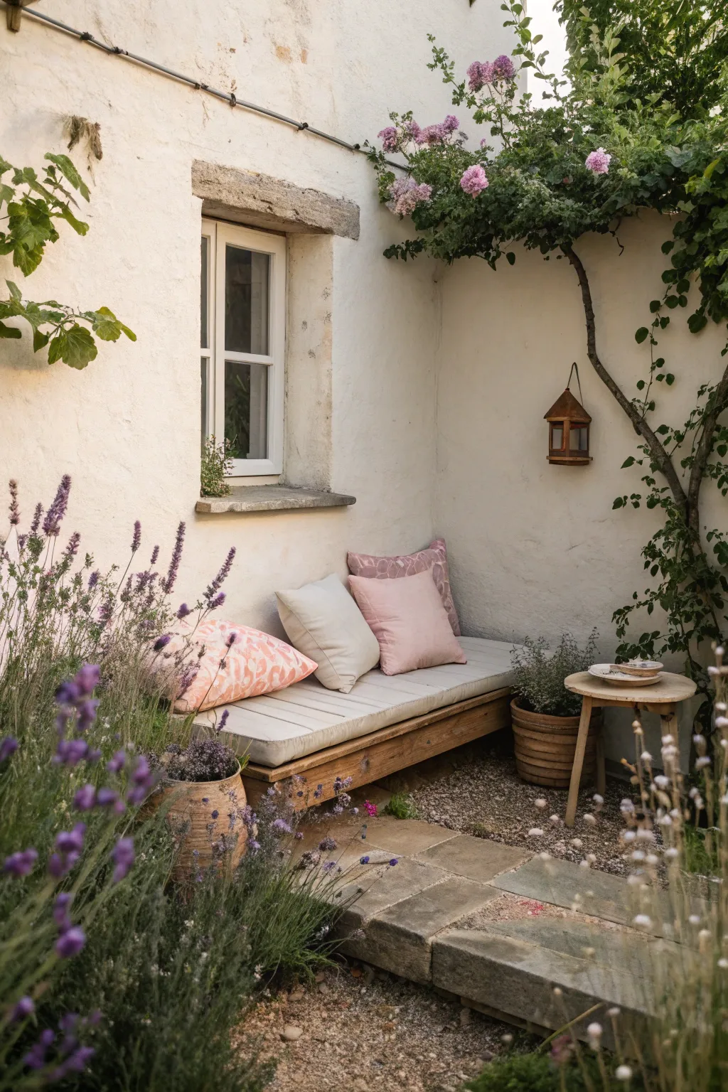 Escape to a peaceful corner of your garden with this charming seating nook, perfect for a moment of tranquility.