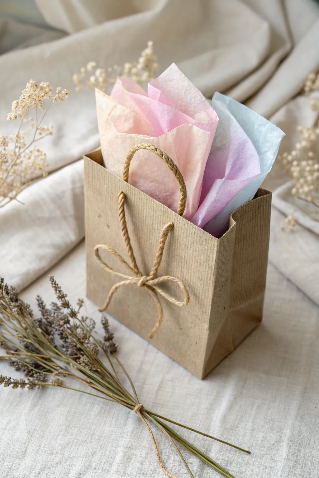 Transform a simple gift bag into a work of art with layers and natural beauty. 🎁✨ #CreativeGifting #MinimalistCharm
