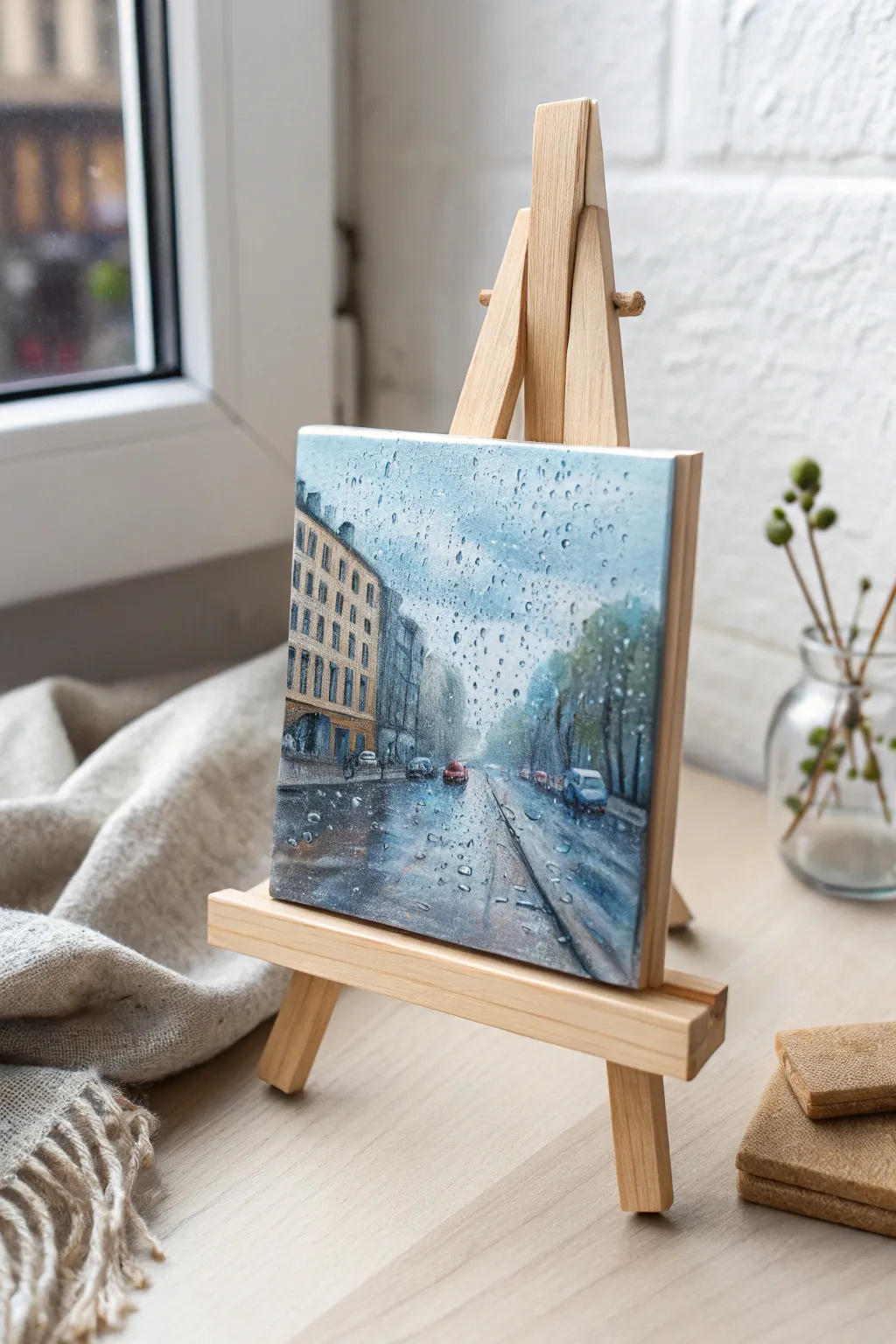 Embrace the serene beauty of a rainy day with this delicate watercolor masterpiece.