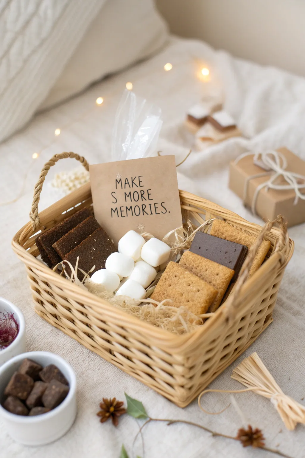 Craft unforgettable moments with a minimalist S'mores gift basket that speaks elegance and warmth.