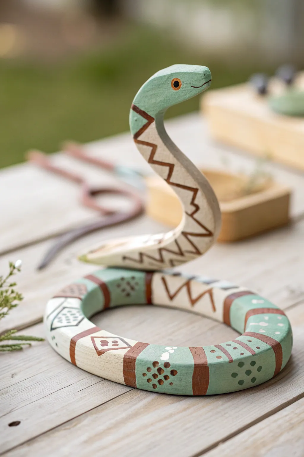 Craft your own minimalist popsicle stick snake with a boho twist!