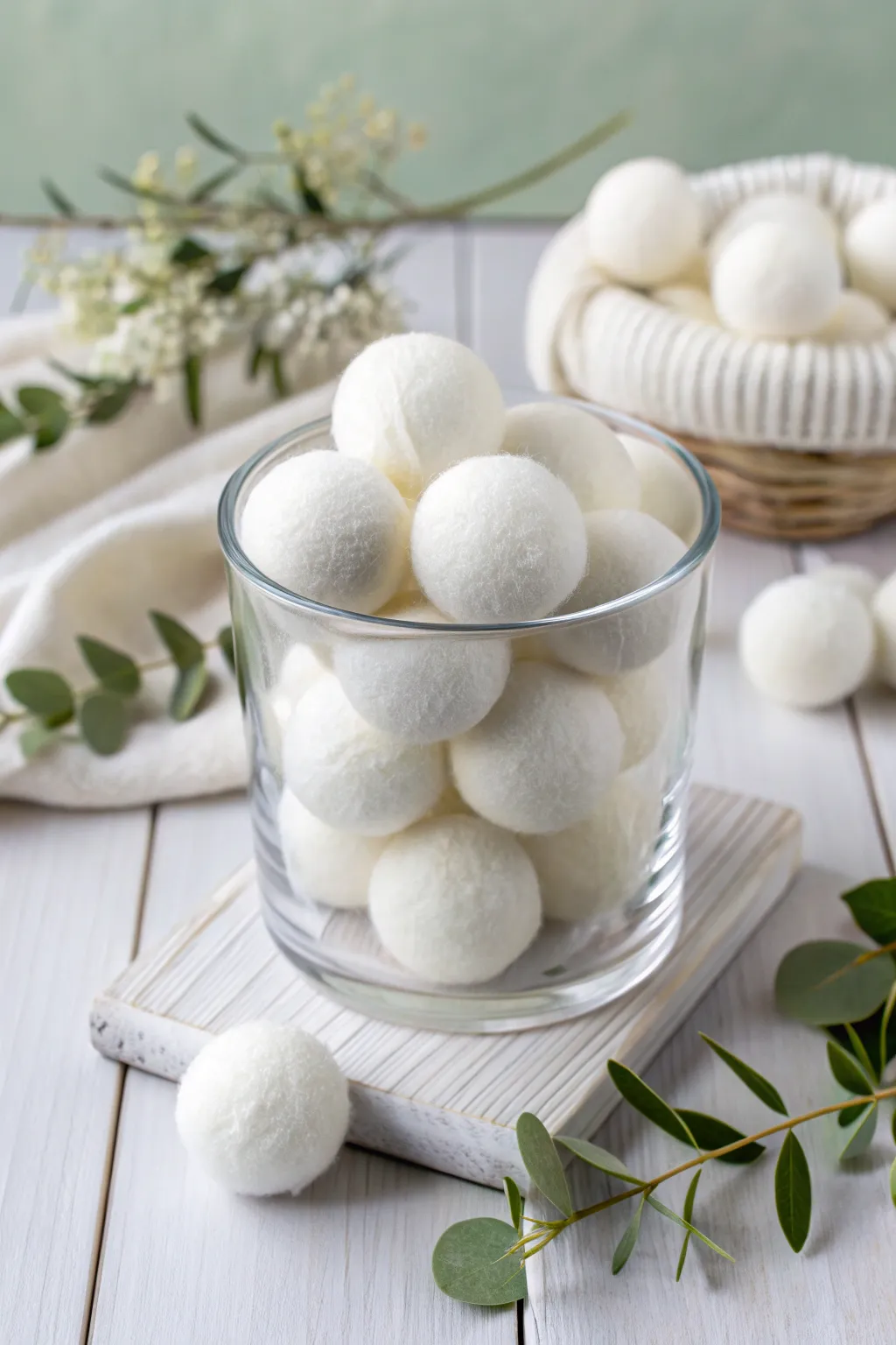 Elevate your winter decor with handcrafted felt snowball vase fillers, a perfect blend of minimalism and natural charm.
