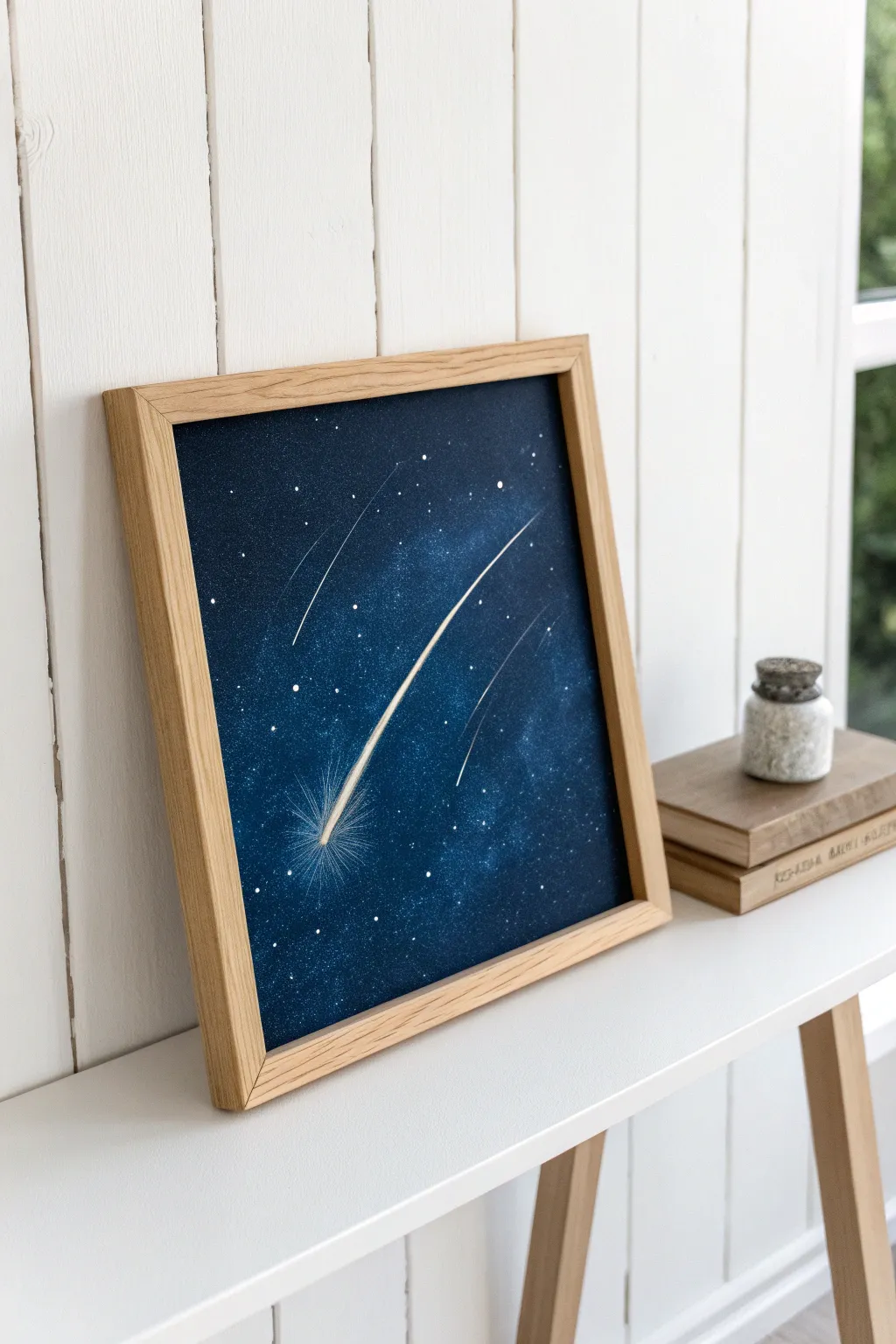 Catch a glimpse of the universe's elegance with this minimalist shooting star painting.