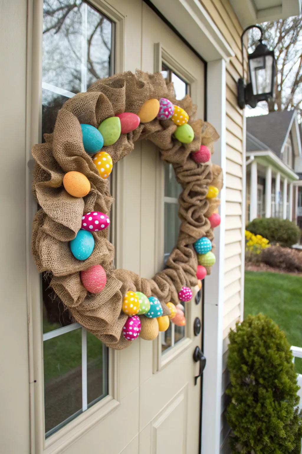 Colorful eggs bring an Easter vibe to this spring wreath.