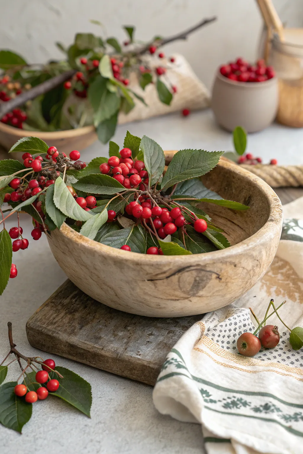 Add a rustic yet vibrant touch with berry branches and twigs for a lively spring display.
