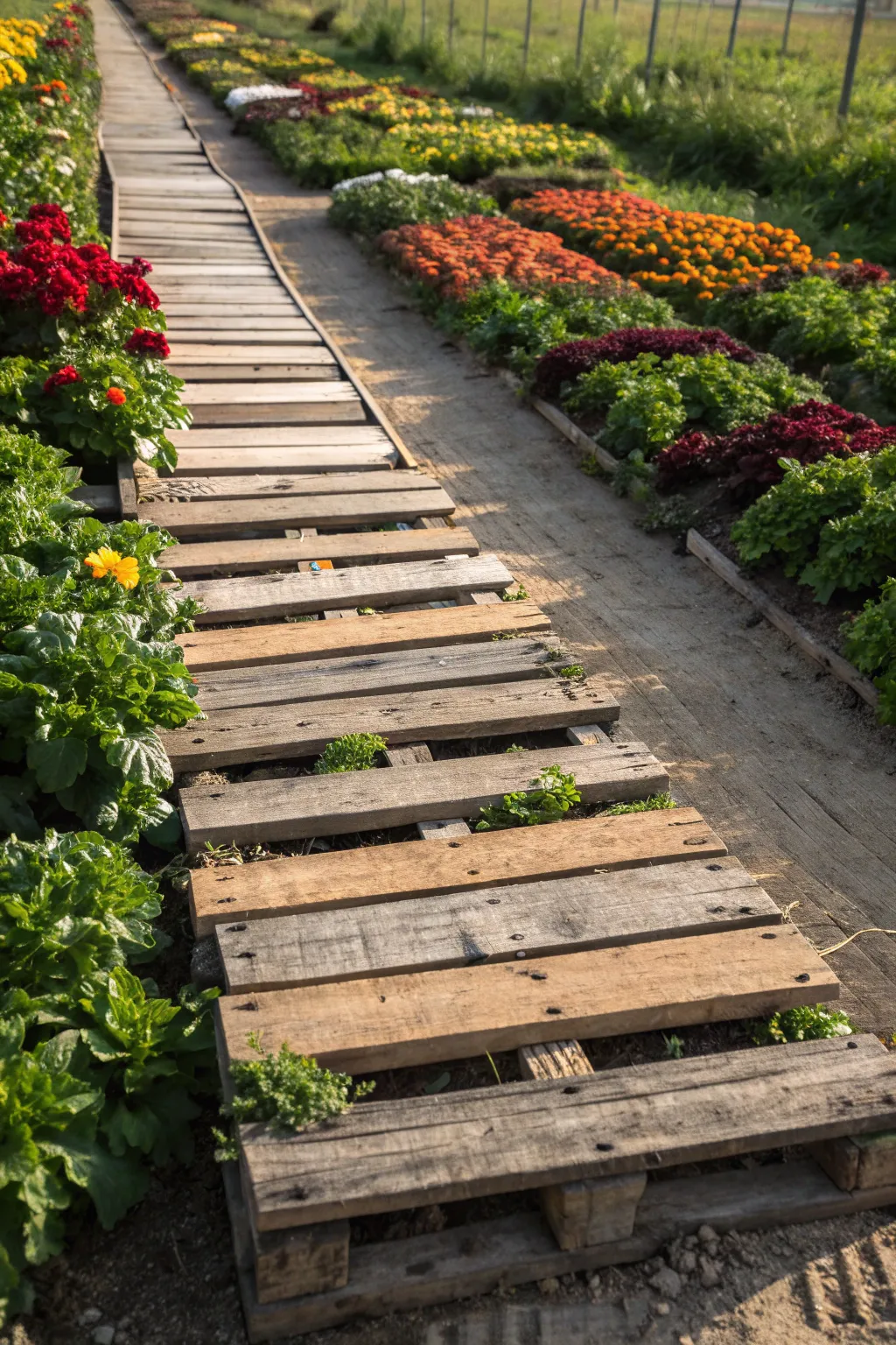 Transform your garden with a charming pallet pathway — where craftsmanship meets nature.