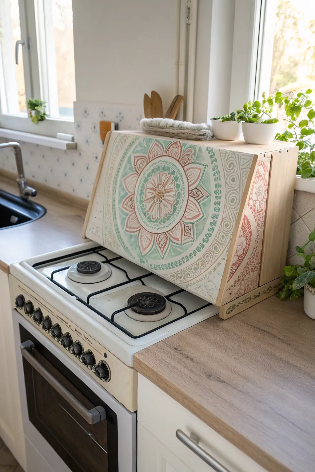 Brighten your kitchen with a touch of artistry and color. 🌿✨ #ScandiBoho #KitchenDecor