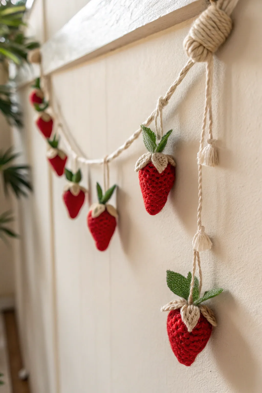 Brighten your space with a handcrafted strawberry garland, where minimalism meets boho charm.