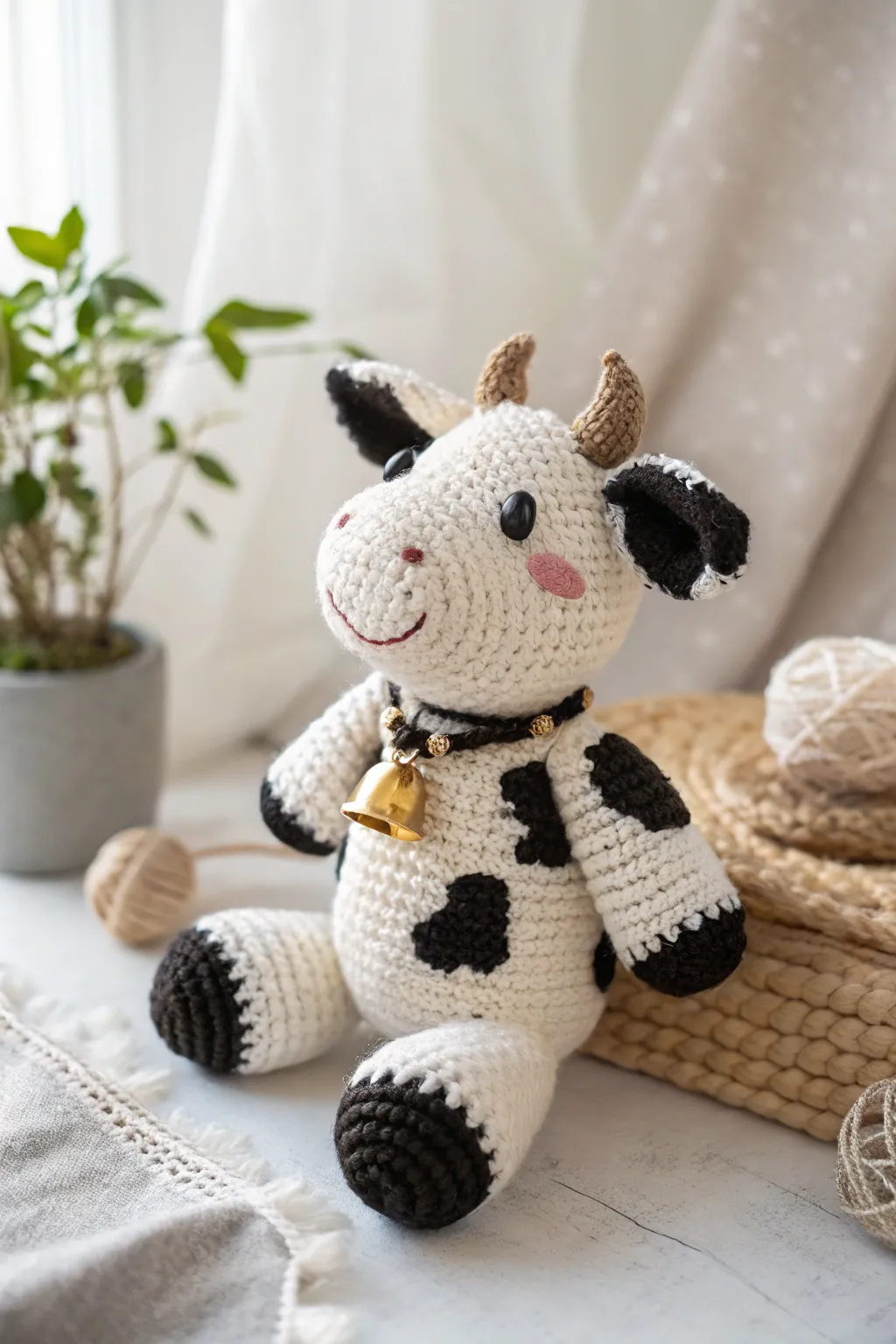 Meet your new favorite farm friend: a charming crochet cow with a whimsical touch!