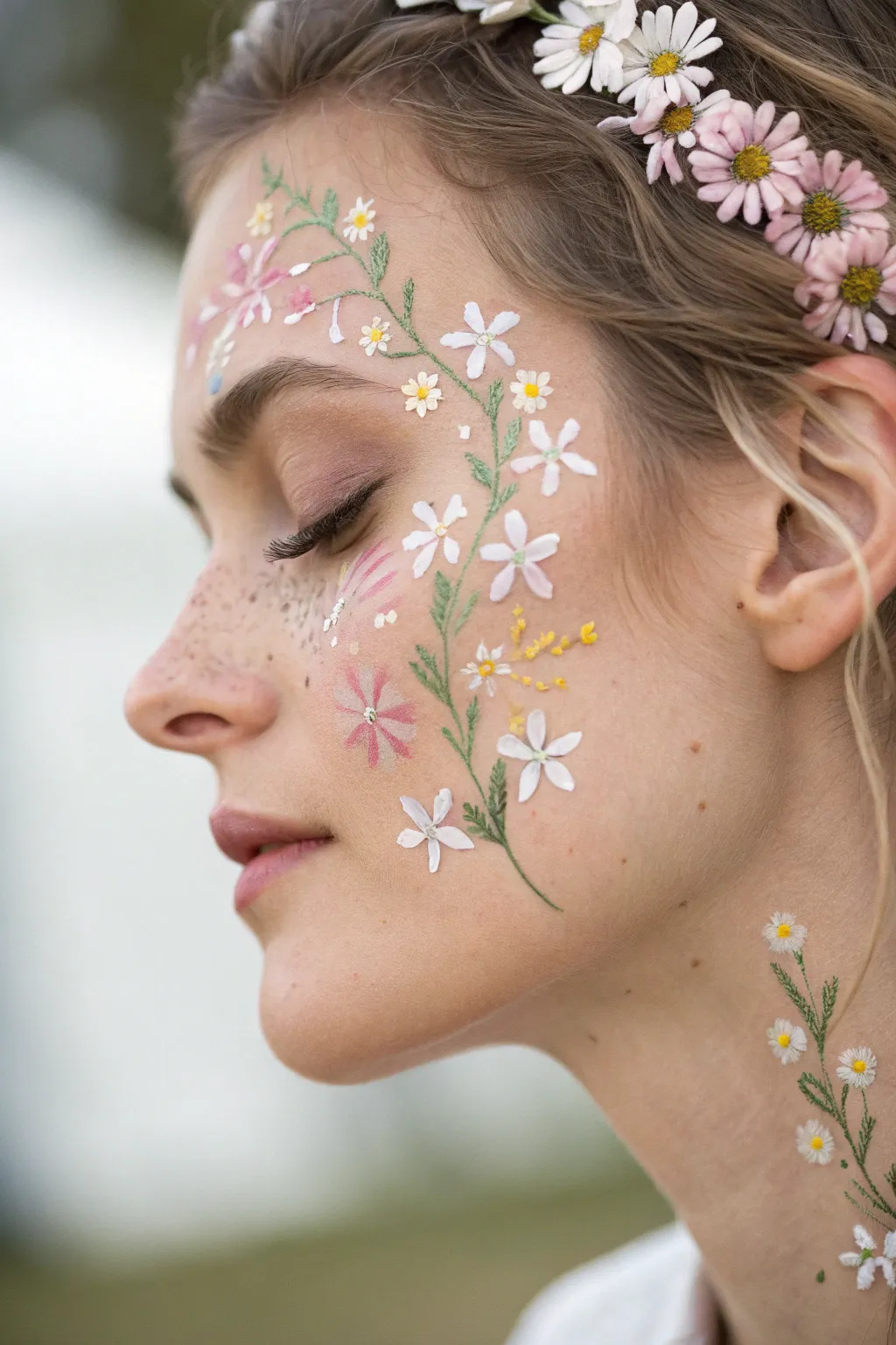 Embrace the elegance of nature with a stunning floral face paint design that whispers summer romance.