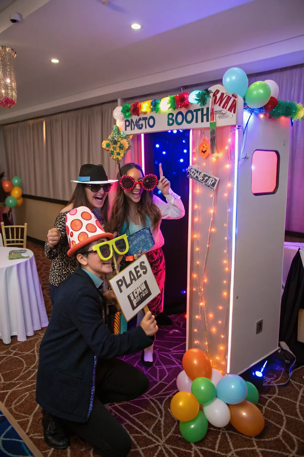 An engaging photo booth with props ensures guests have fun while capturing memories.