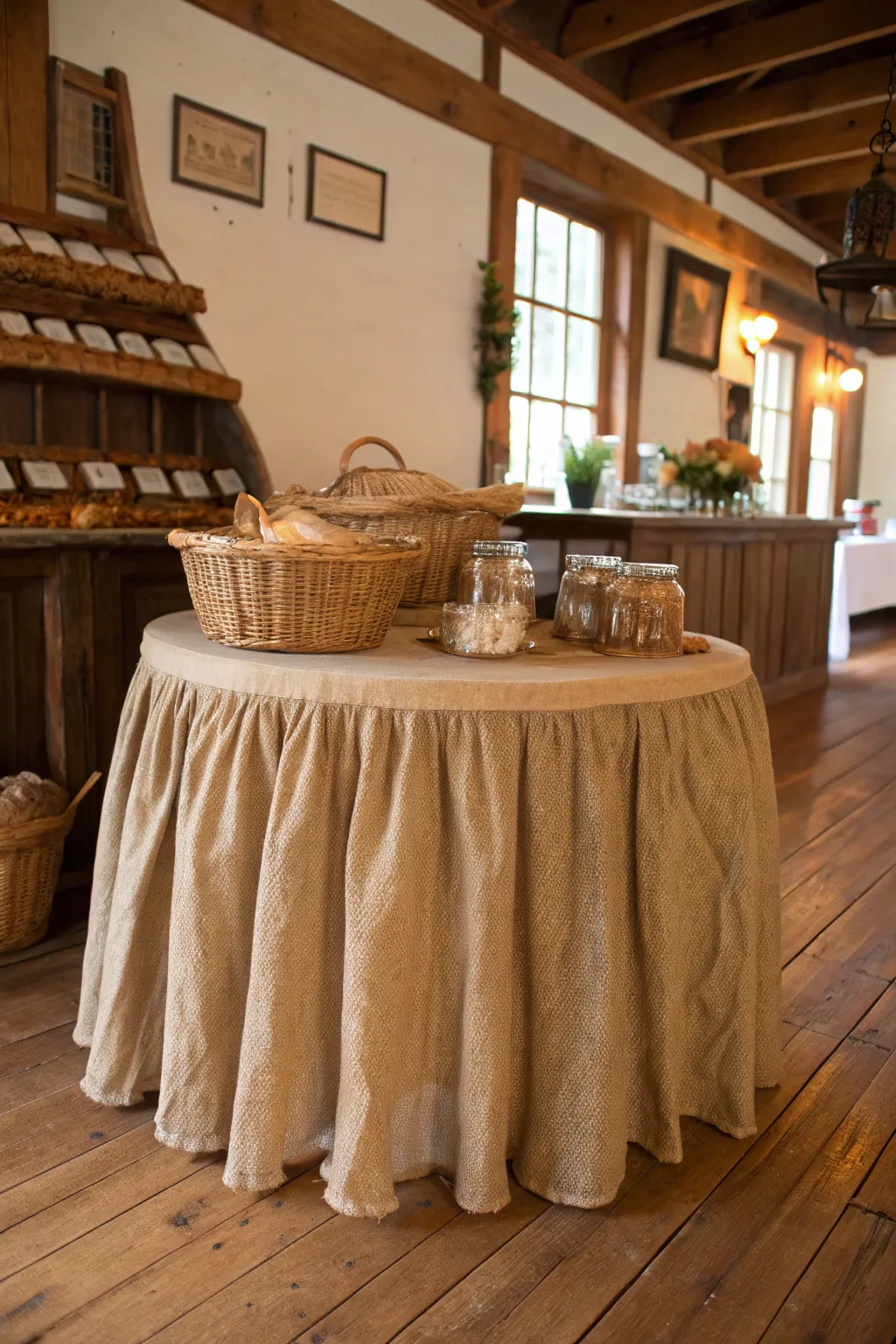 Rustic table skirts add warmth and coziness to your decor.