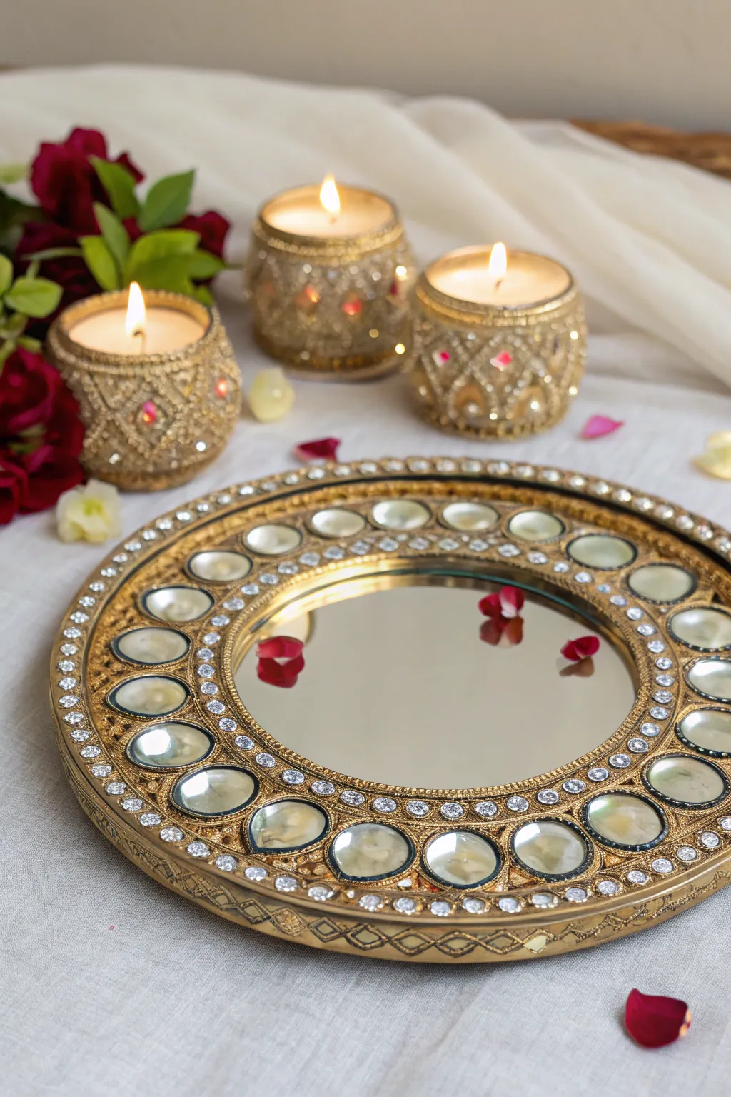 A thali that sparkles with strategically placed mirrors.