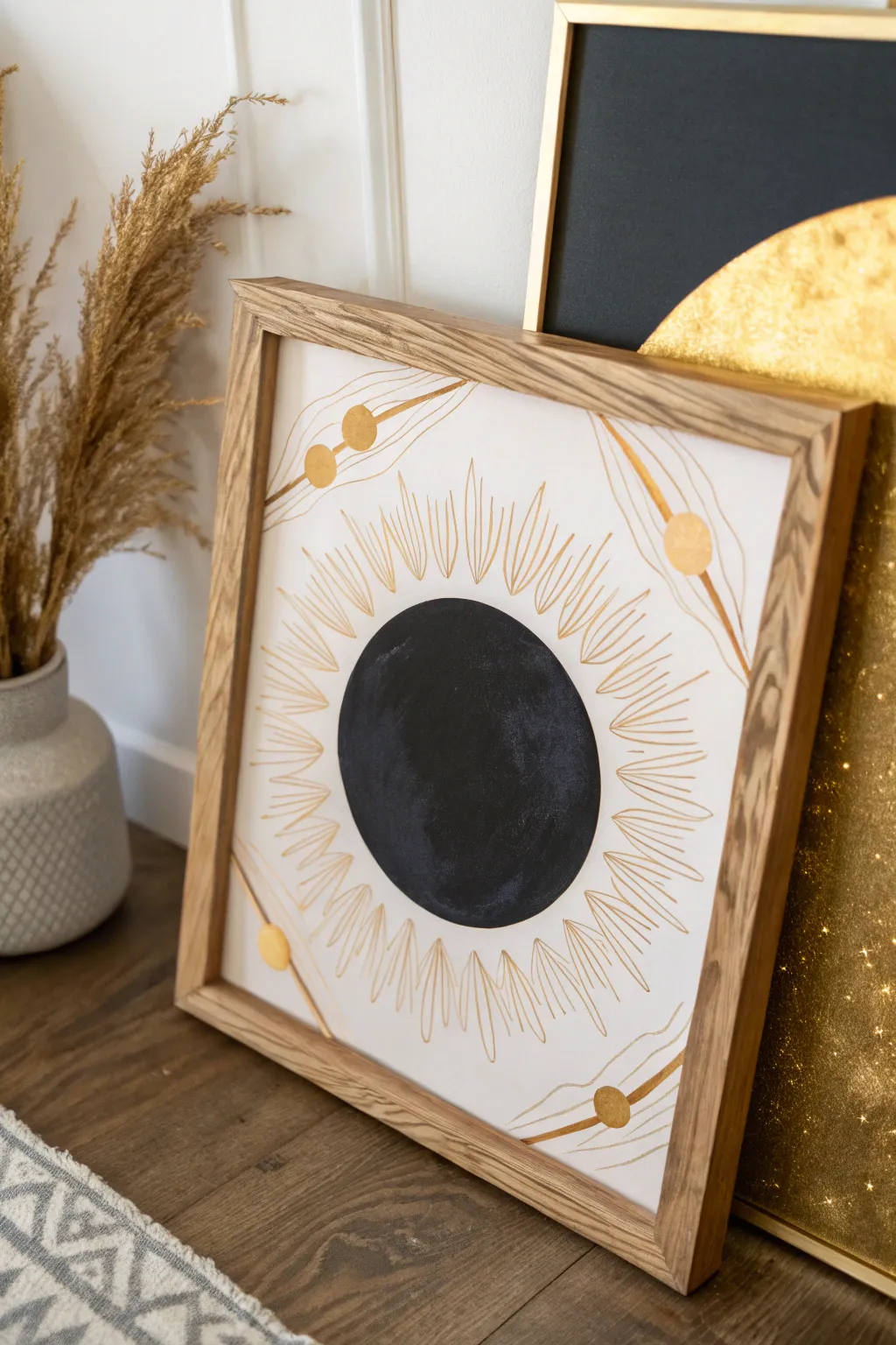 Discover the beauty of celestial mysteries with this minimalist solar eclipse artwork.