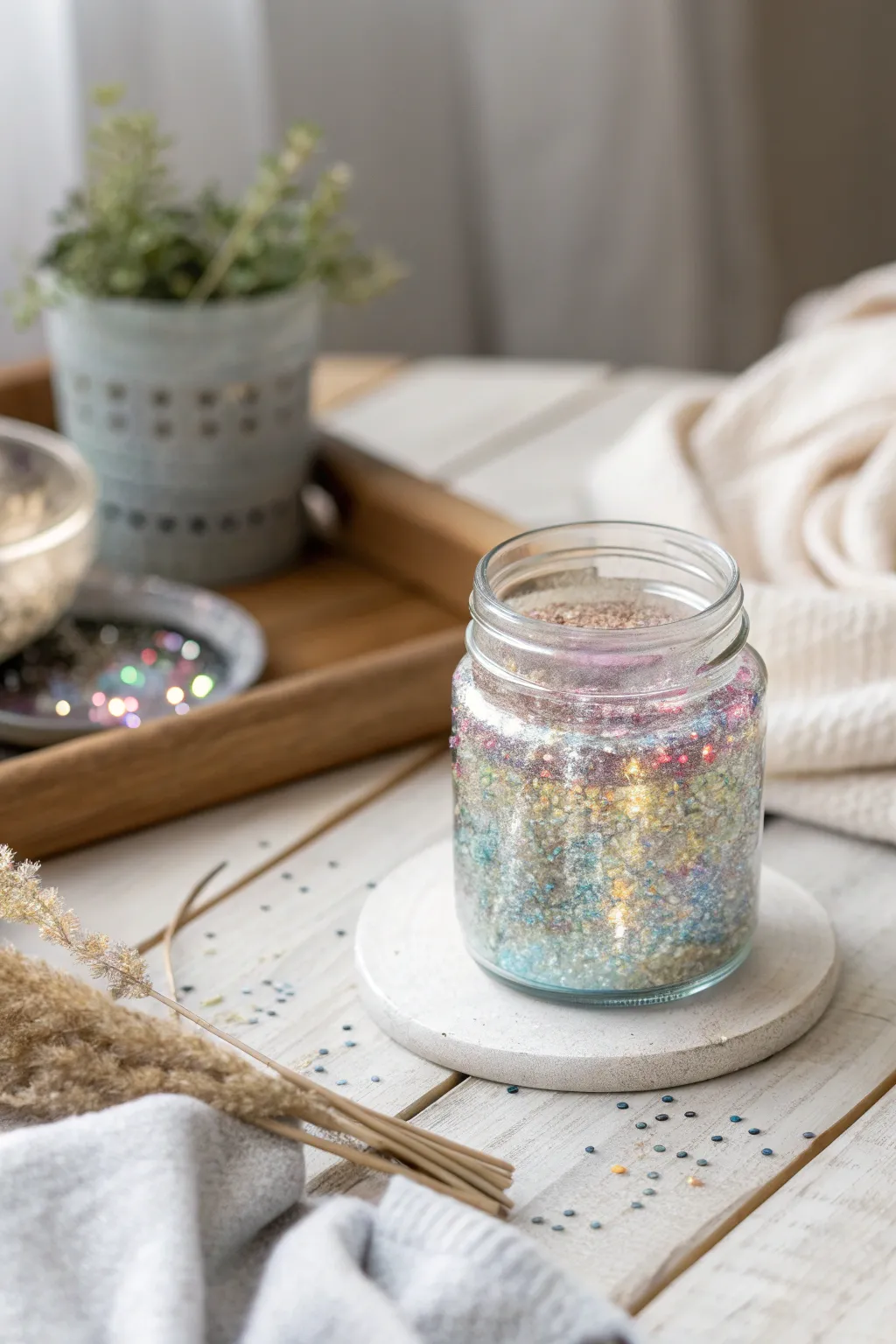 Create a moment of calm with this enchanting glitter jar, perfect for your little one's creative playtime.