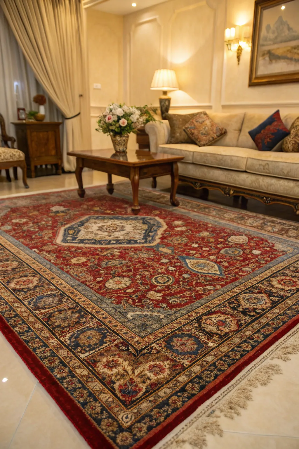 Patterned rugs add warmth and texture.