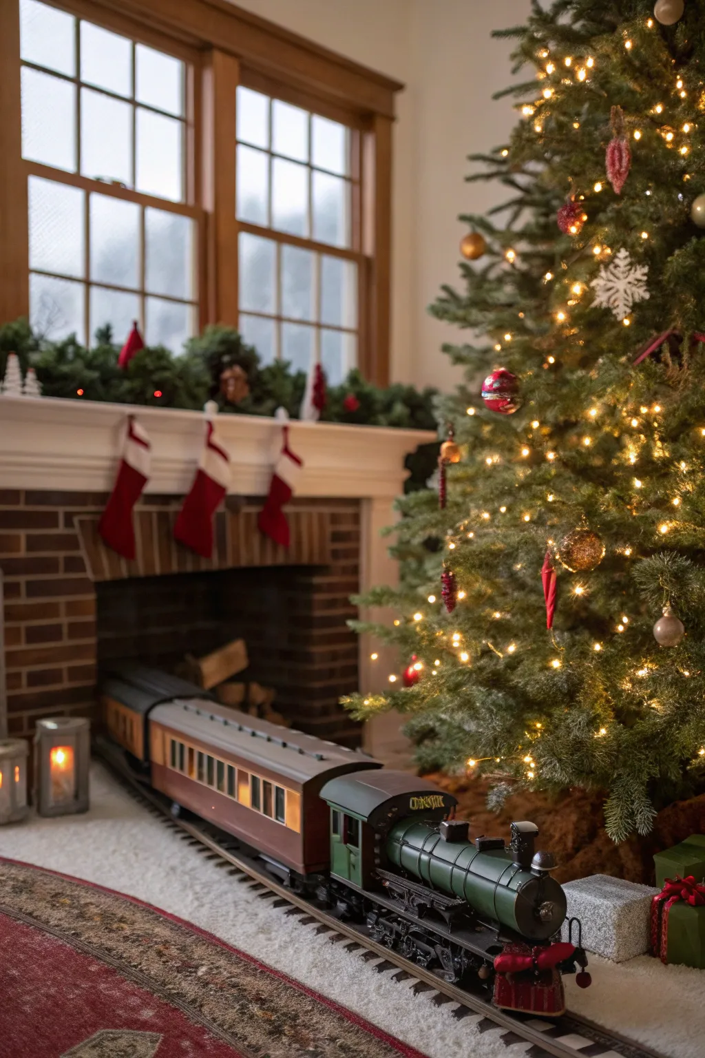 A vintage train setup evokes nostalgia and charm.