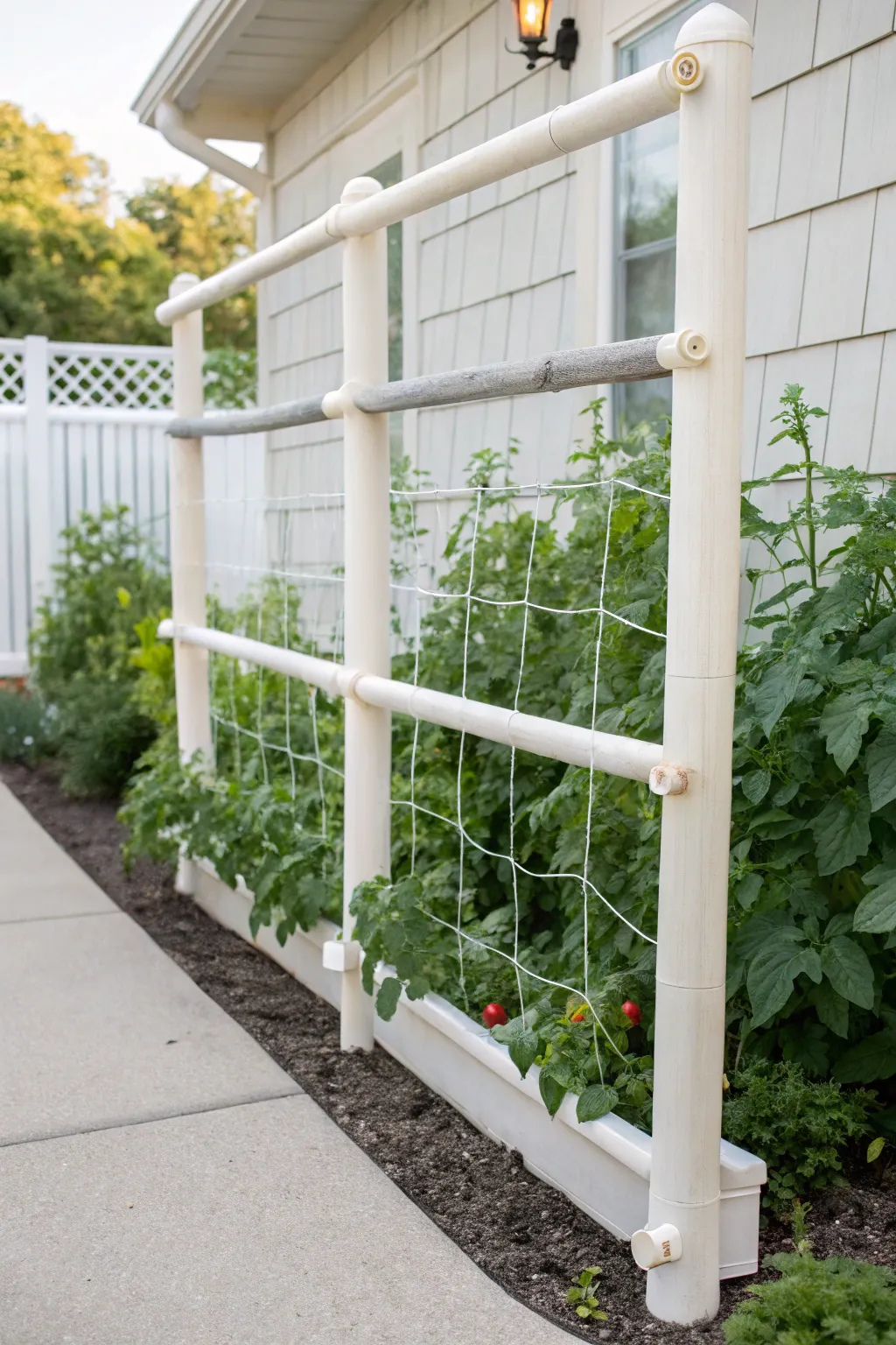 Elevate your garden with a chic and functional PVC pipe trellis! 🌿🍅 #GardenGoals #ScandiBoho