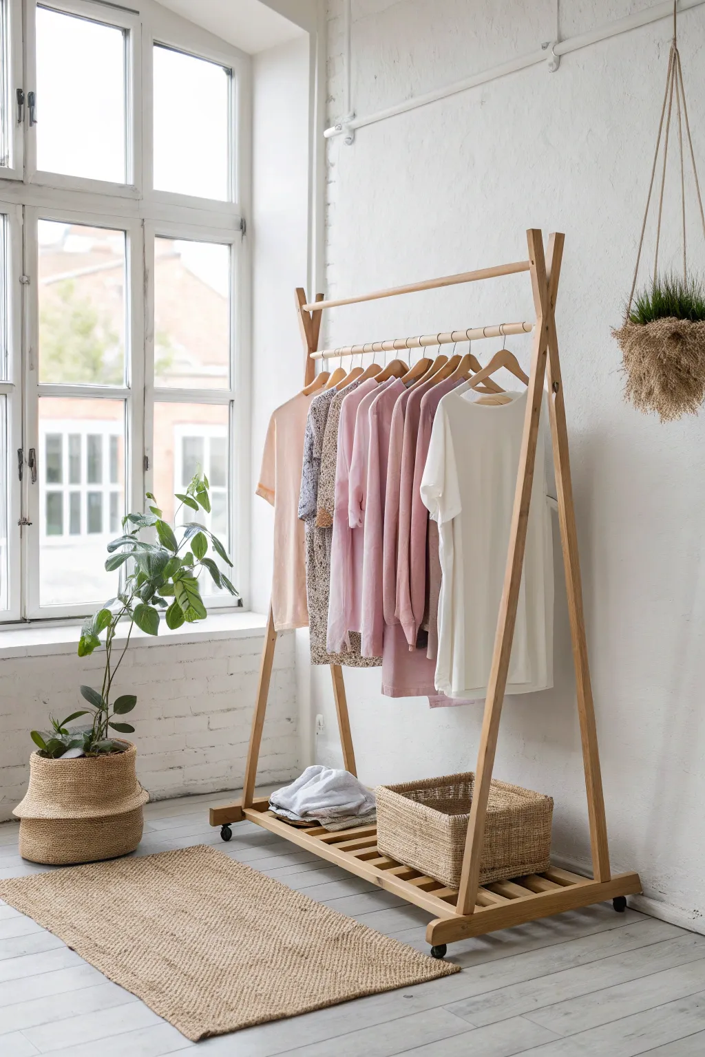 Effortlessly stylish: Elevate your t-shirt display with a chic rolling rack.