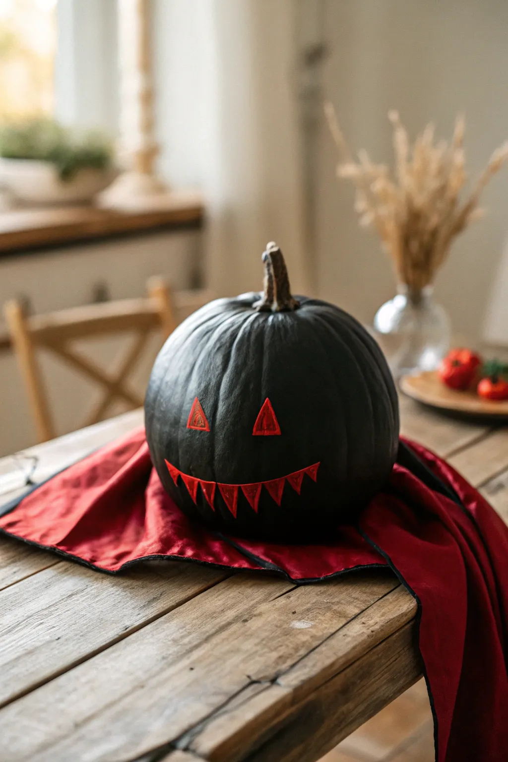 Embrace the allure of the night with this elegant vampire pumpkin.