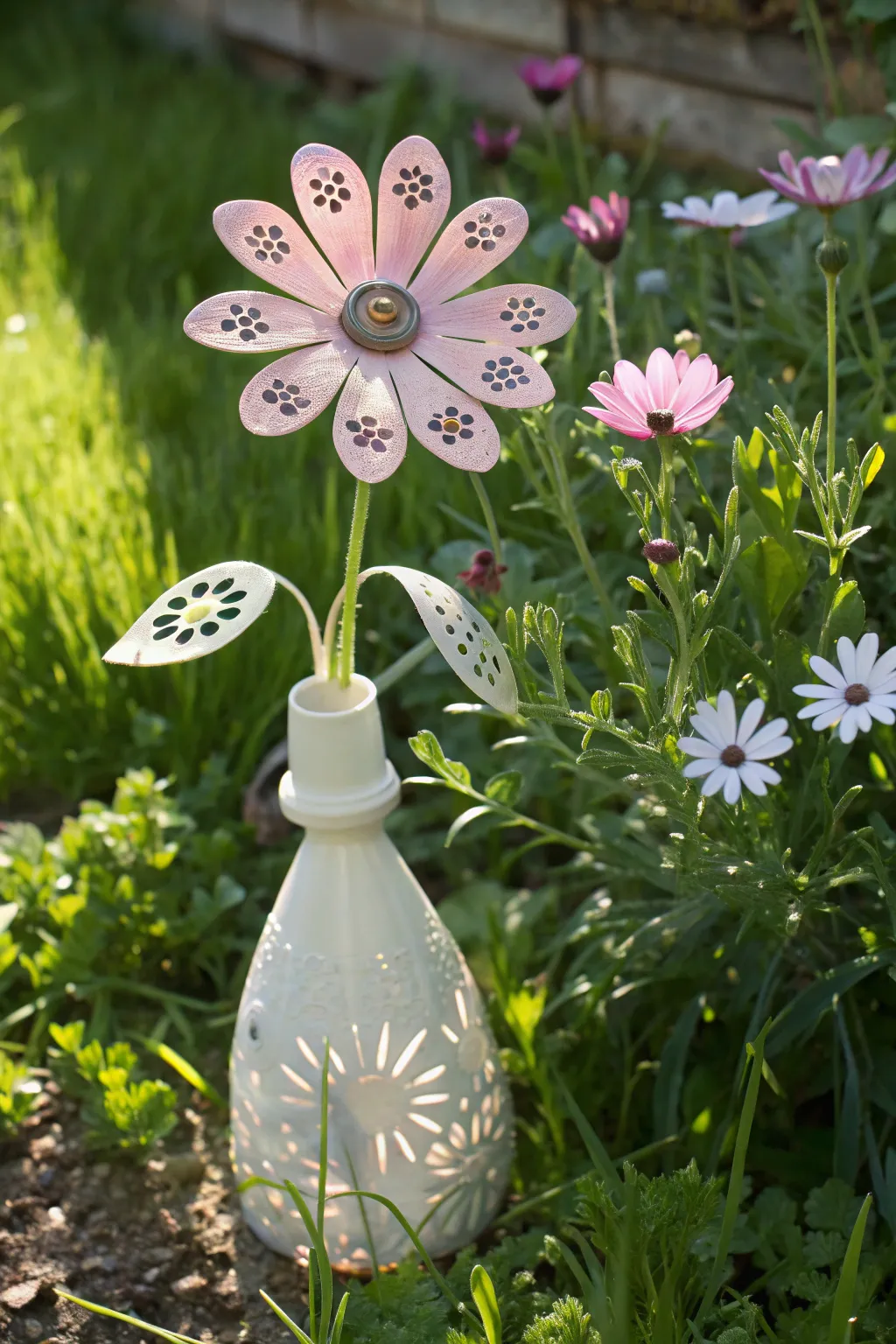 Transform your garden with whimsical upcycled bottle flowers, where simplicity meets enchantment.