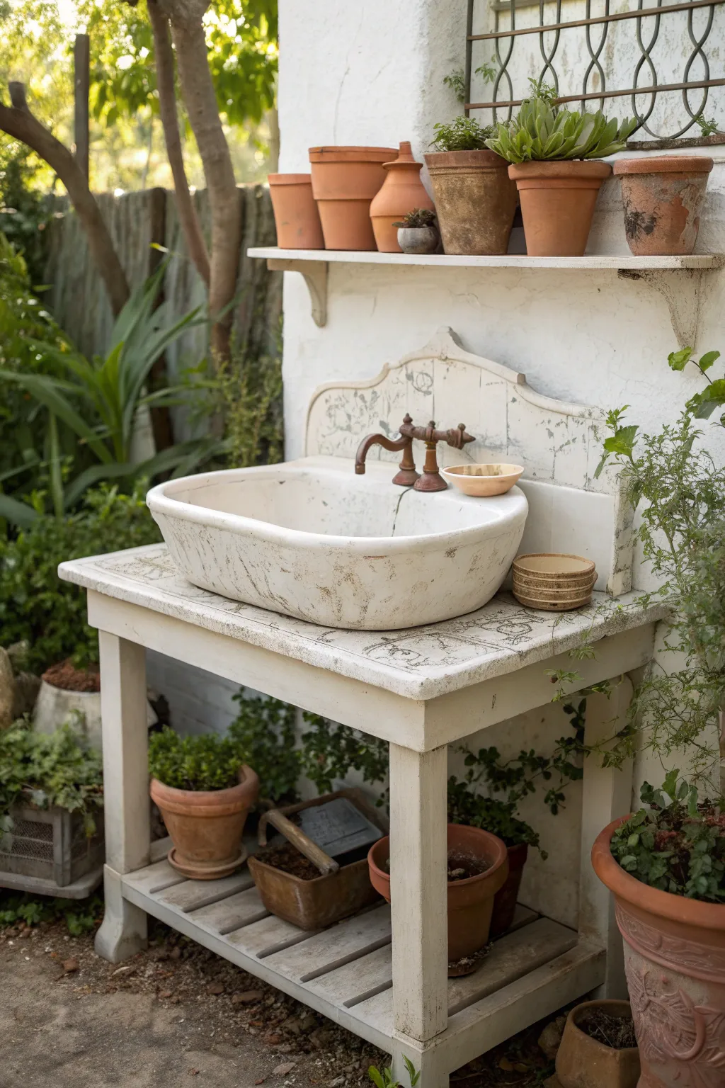 Transform your garden with a charming potting station, where old-world charm meets modern simplicity.