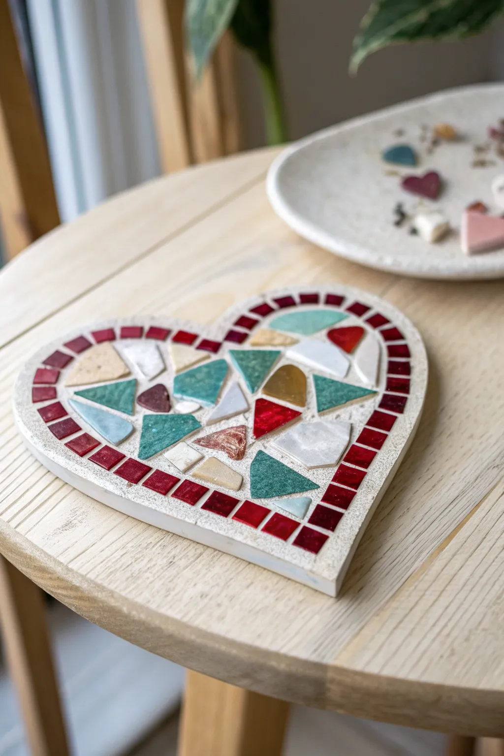 Add a touch of artistry to your home with handcrafted heart mosaic coasters, perfect for a vibrant yet minimalist aesthetic.