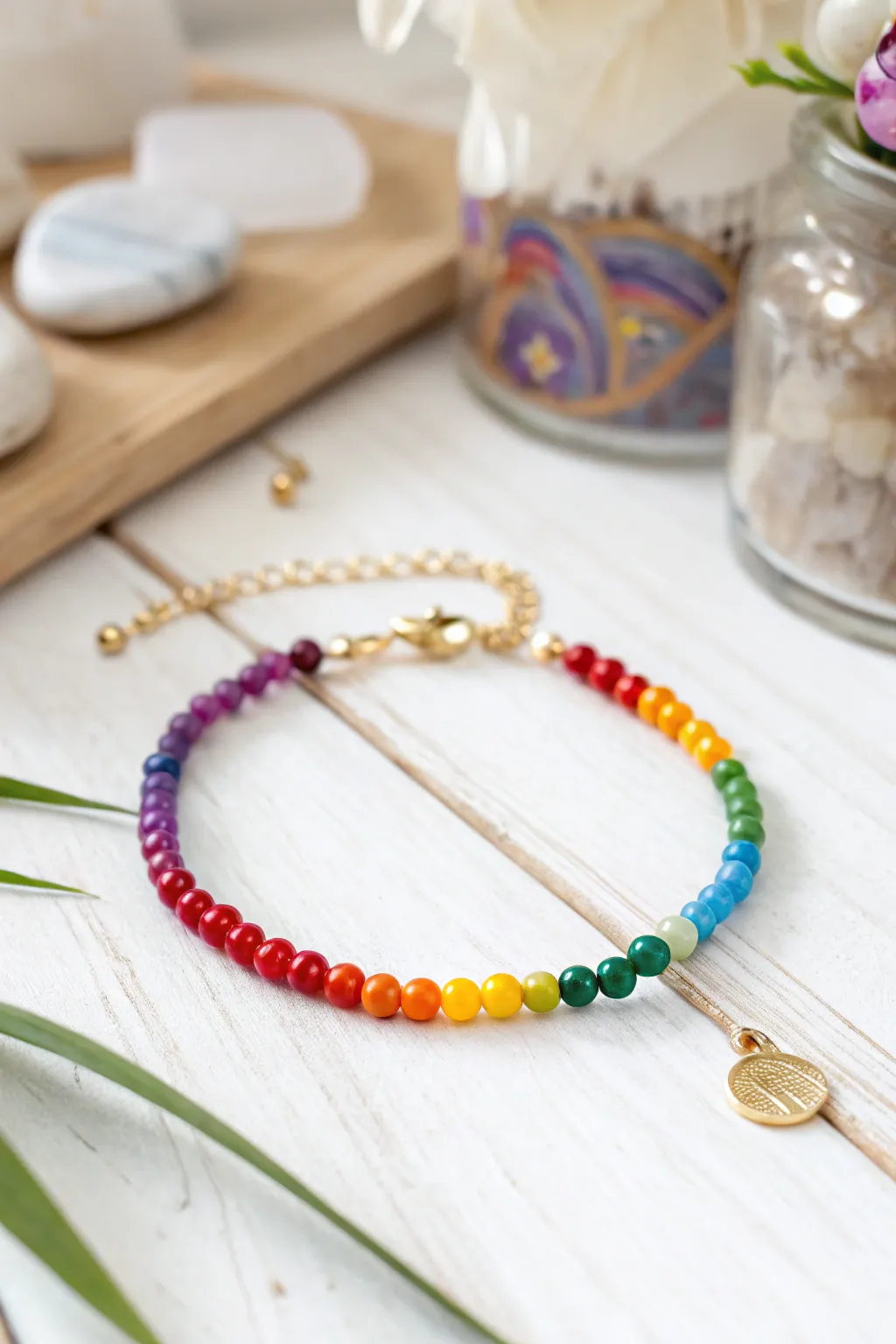 Embrace the bold and beautiful with this enchanting rainbow bracelet—a perfect splash of color for your Valentine's Day ensemble.