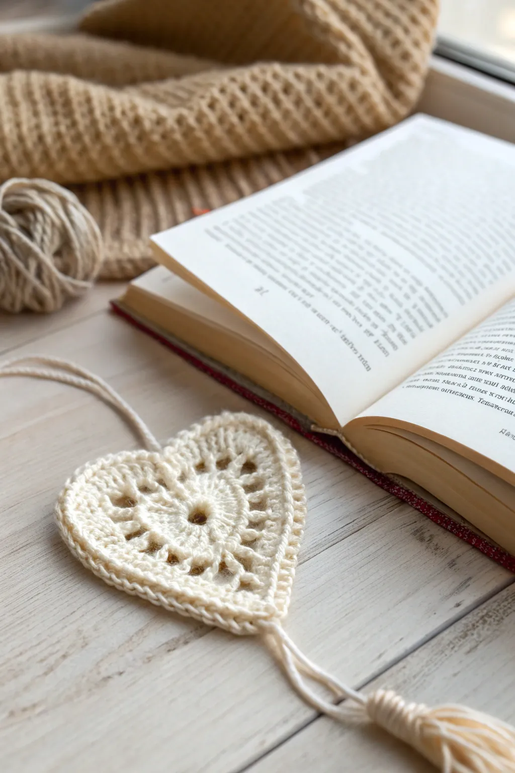 Crafted with love: A heart-shaped crochet bookmark perfect for your favorite reads.