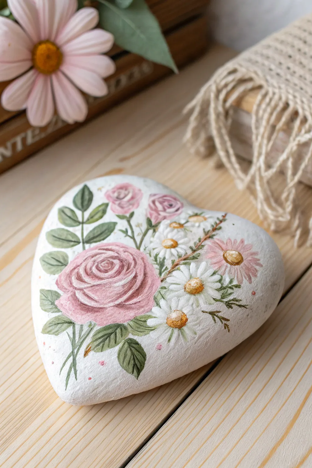 Capture the essence of love and nature with these beautifully painted floral heart rocks. Perfectly minimalist with a boho touch.