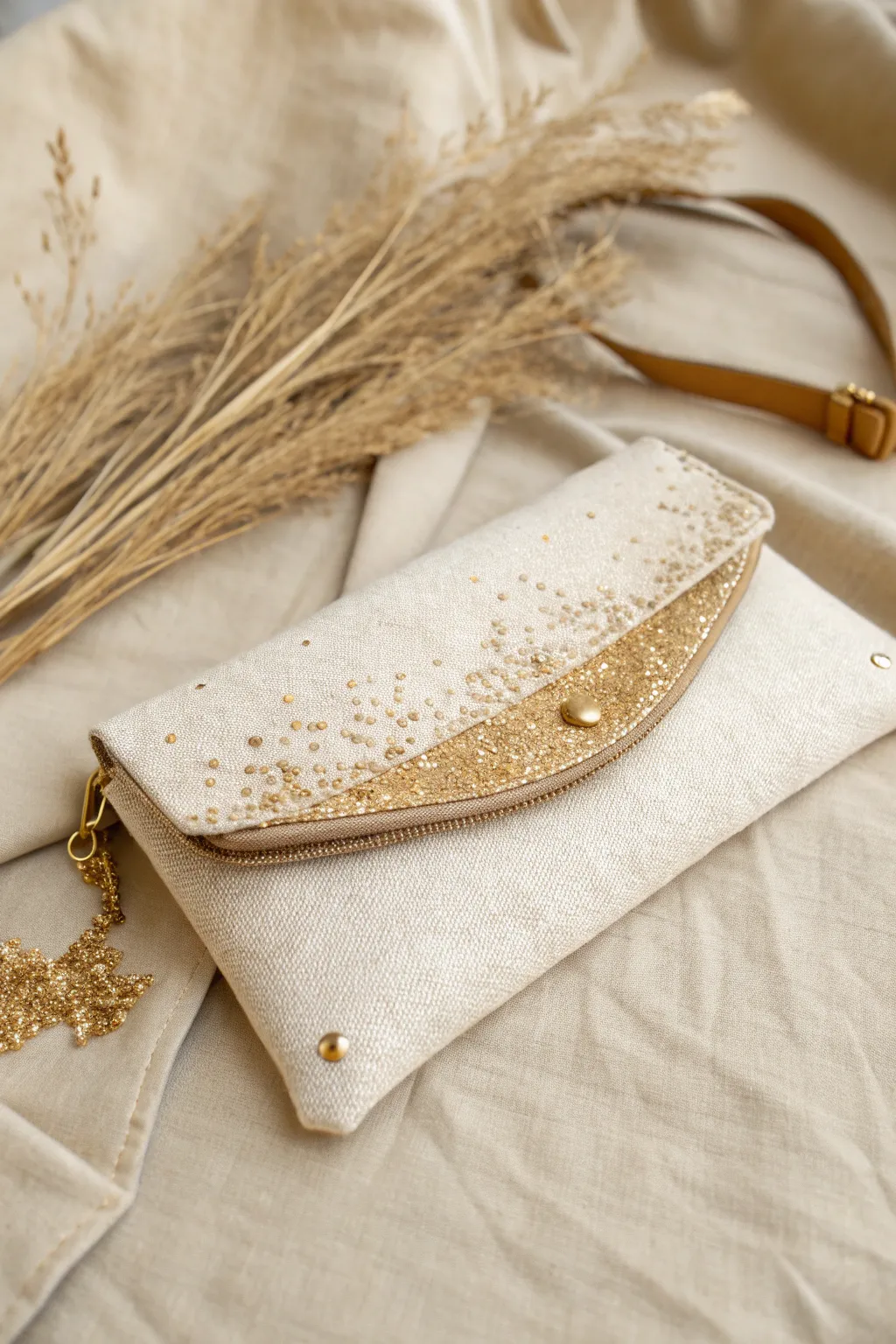 Add a touch of sparkle to your style with this glittery minimalist clutch, perfect for a chic Valentine's Day look.