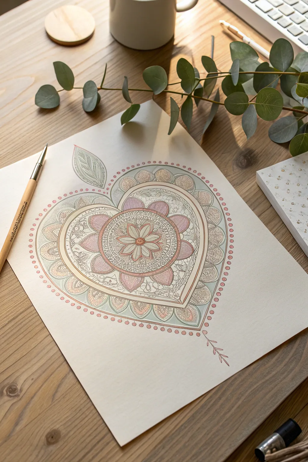 Embrace creativity and calm with heart mandalas. A perfect blend of art and tranquility for your Valentine's Day bullet journal.