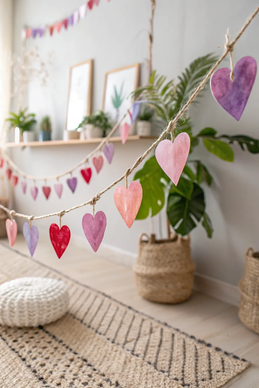 Add a touch of handcrafted charm to your space with this enchanting watercolor heart garland. Perfect for Valentine's or any day that calls for a splash of love!
