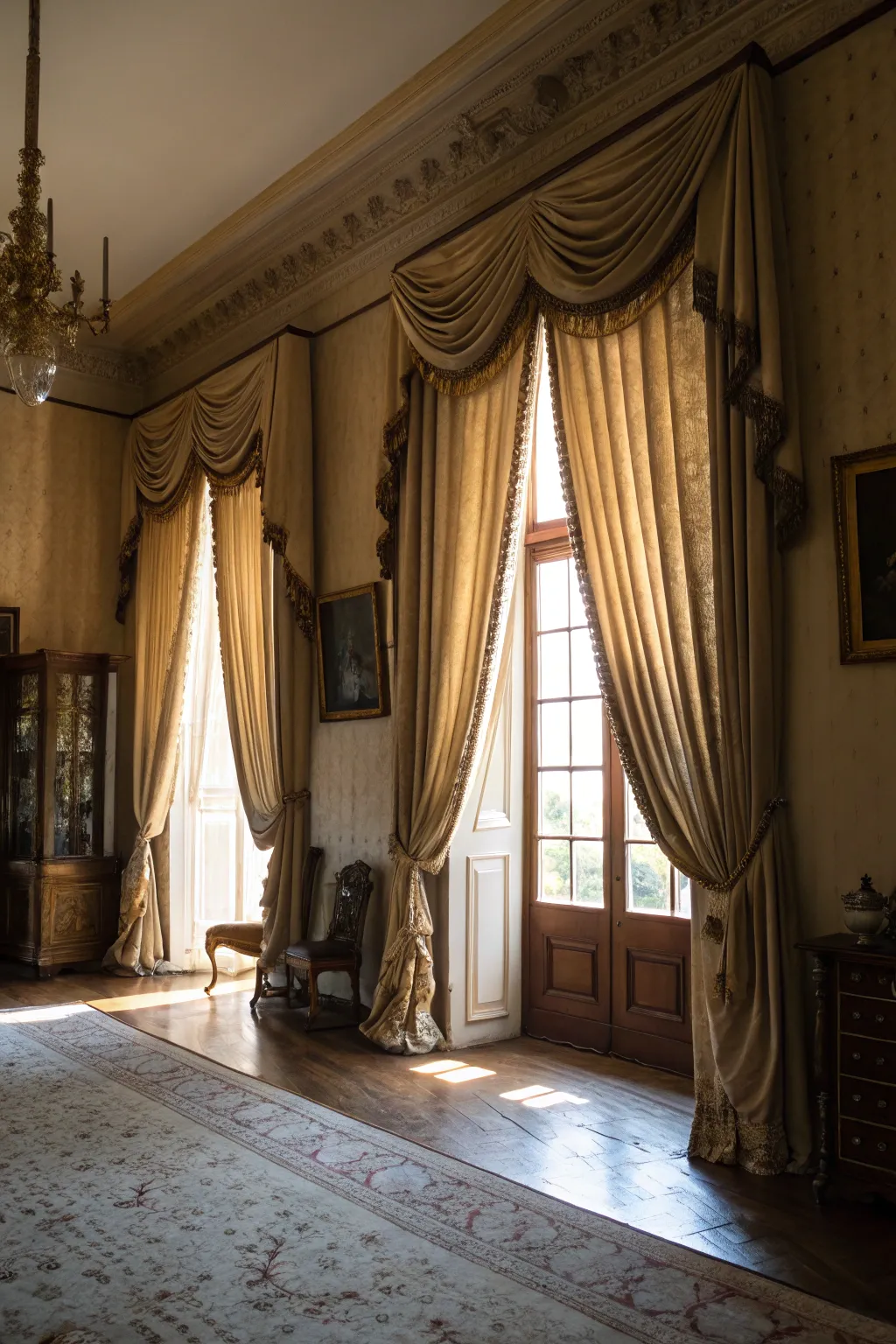 Voluminous drapes create grandeur and become a room's focal point.