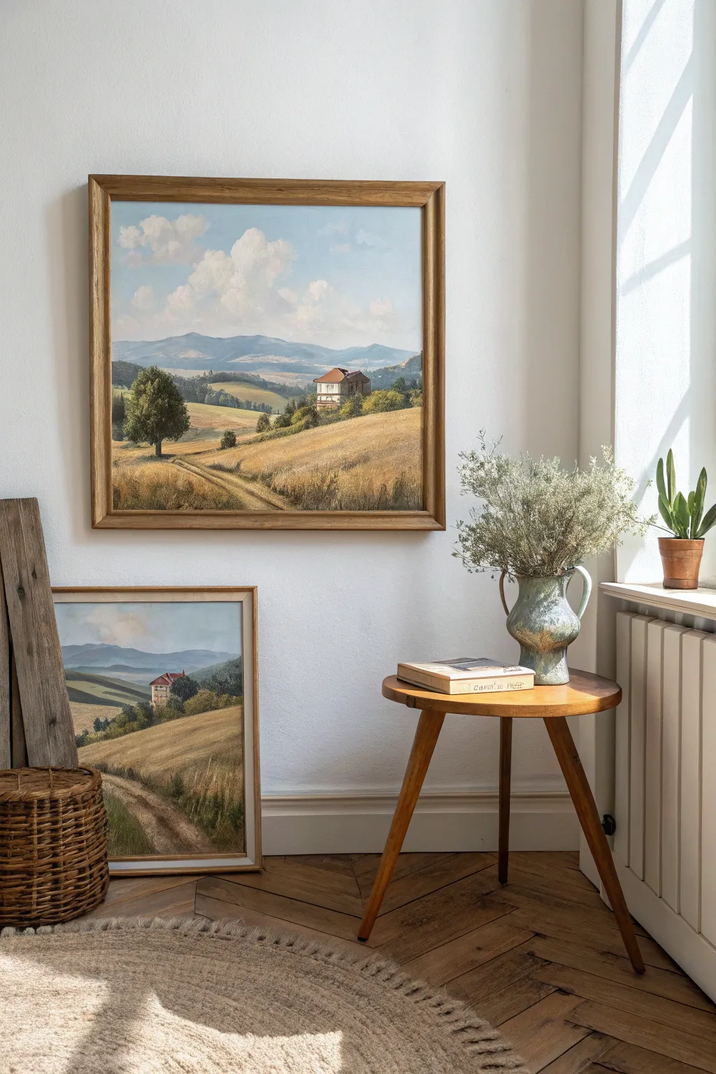 Embrace the tranquility of simple landscapes with a vintage countryside painting, perfect for adding a touch of calm to your home.