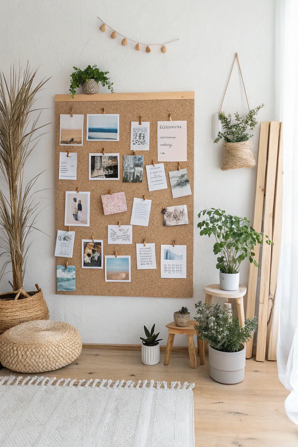 Transform your space with a stunning vision board wall that blends Scandinavian minimalism with boho charm.