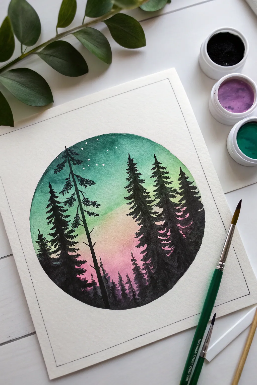 Explore the beauty of contrast with this silhouette watercolor masterpiece, where nature meets modern artistry.