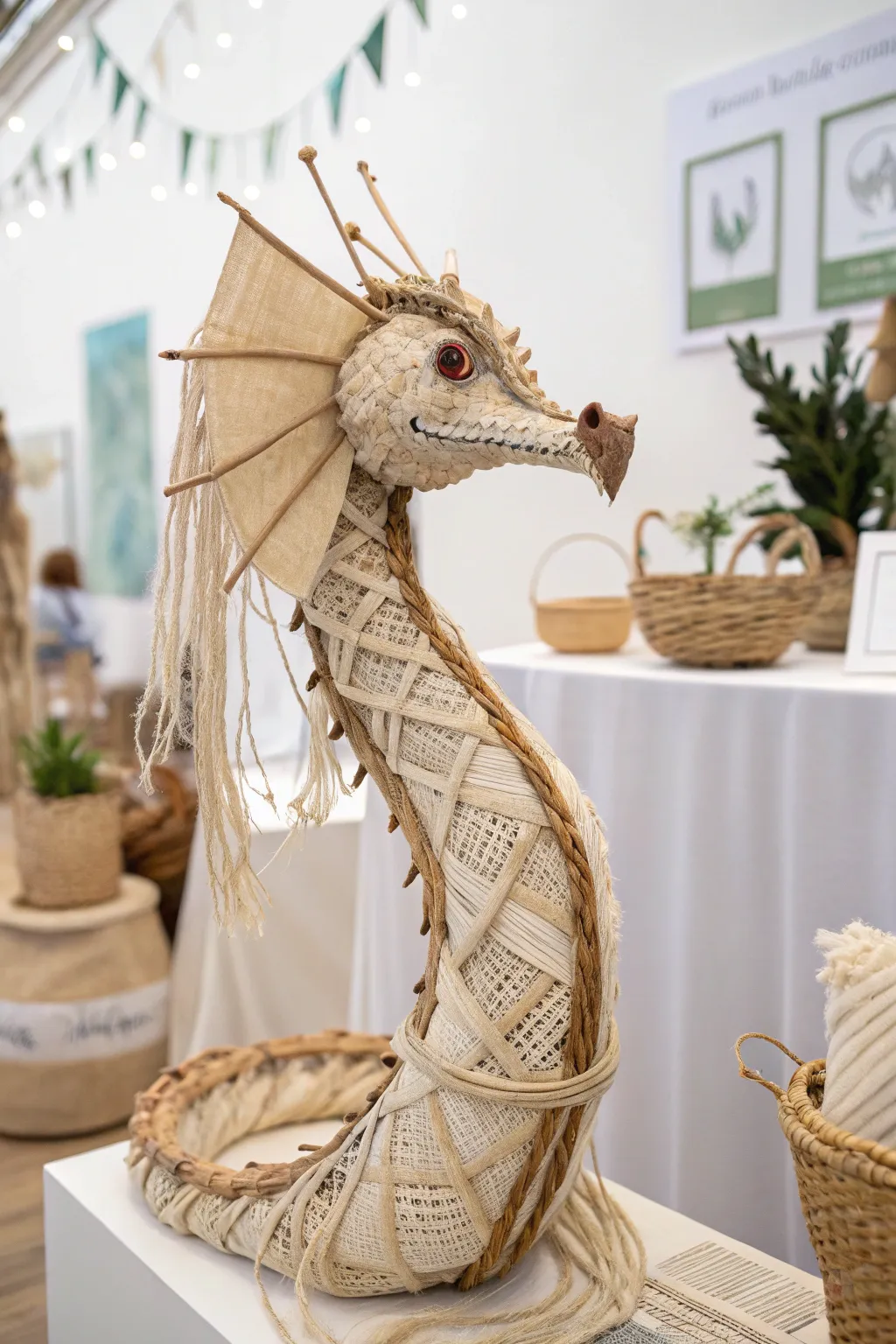 Breathe life into your creations with eco-friendly elegance: a water dragon puppet crafted from recycled treasures.