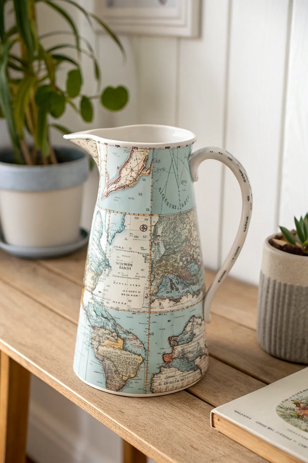 Transform your jug into a globe-trotting masterpiece with vintage map decoupage.