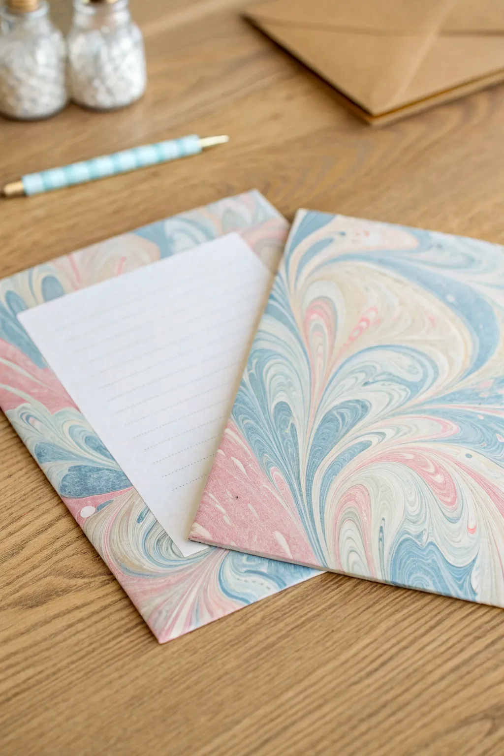 Elevate your correspondence with the elegance of marbled stationery.