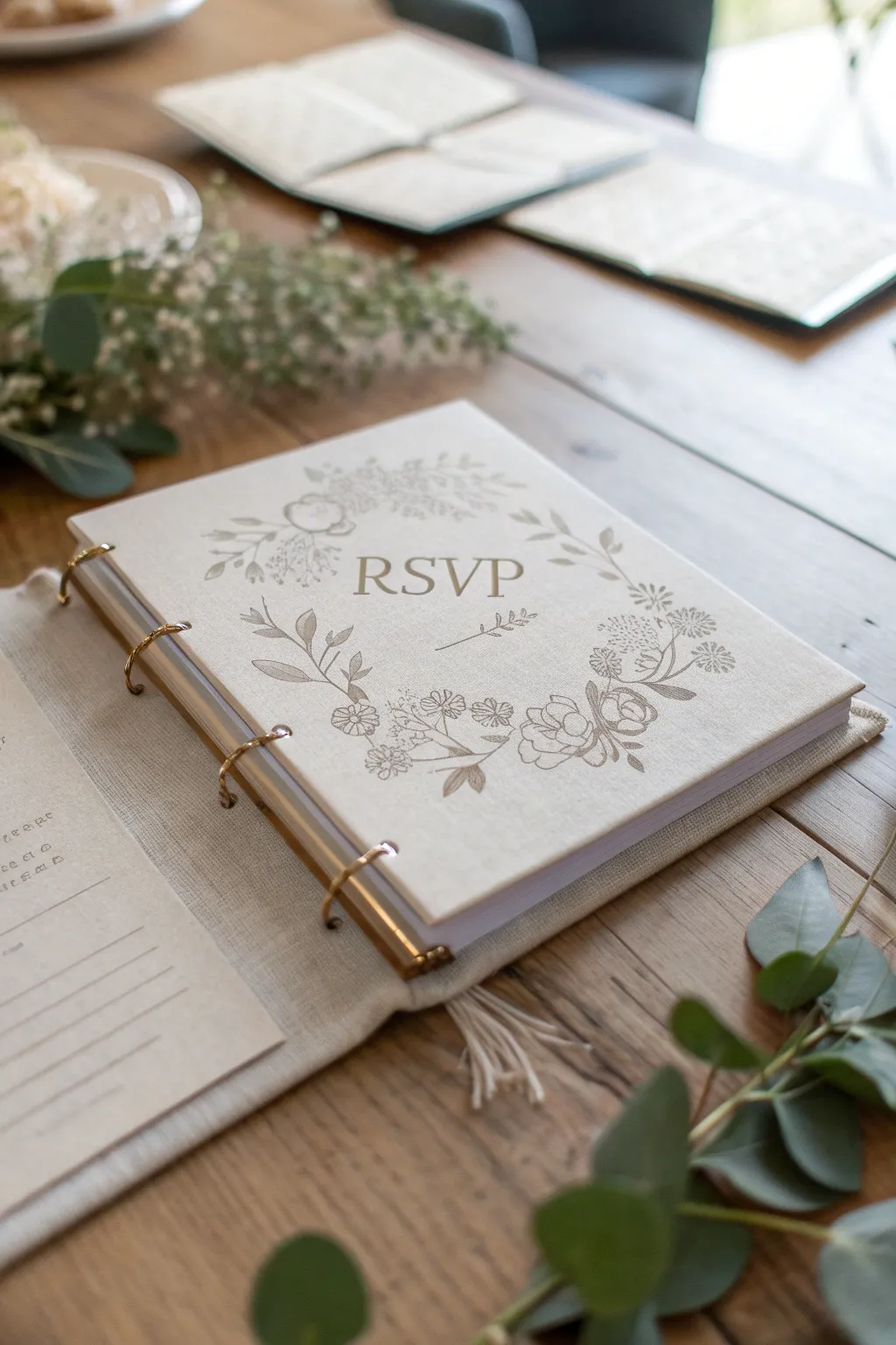 Effortlessly organize your special day with a beautifully crafted wedding binder featuring a detailed RSVP tracker.