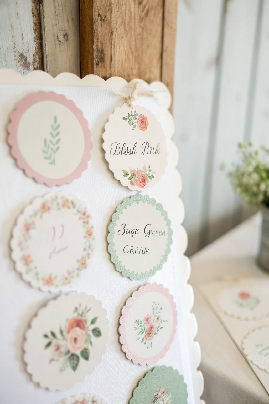 Embrace simplicity and elegance with this scalloped circle wedding card collage—a minimalist masterpiece with a touch of Boho charm.