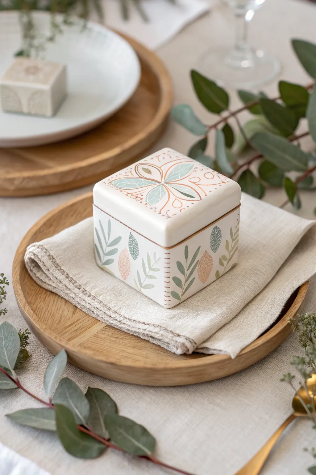 Elevate your wedding tablescape with charming favor boxes that add a personal, handcrafted touch to each setting. #WeddingInspiration #ScandiBoho