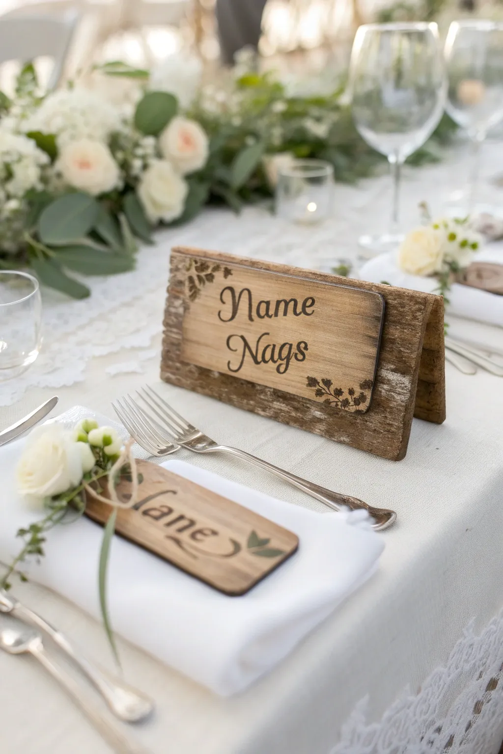 Vintage-inspired name tags add a nostalgic charm to weddings.