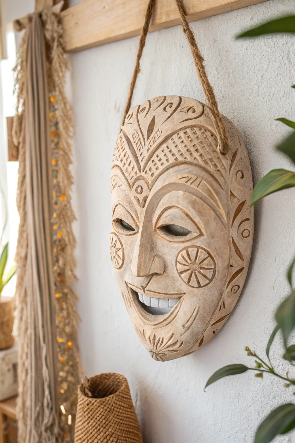 Add a touch of quirky elegance to your space with this handcrafted clay mask, where minimalist charm meets boho creativity.