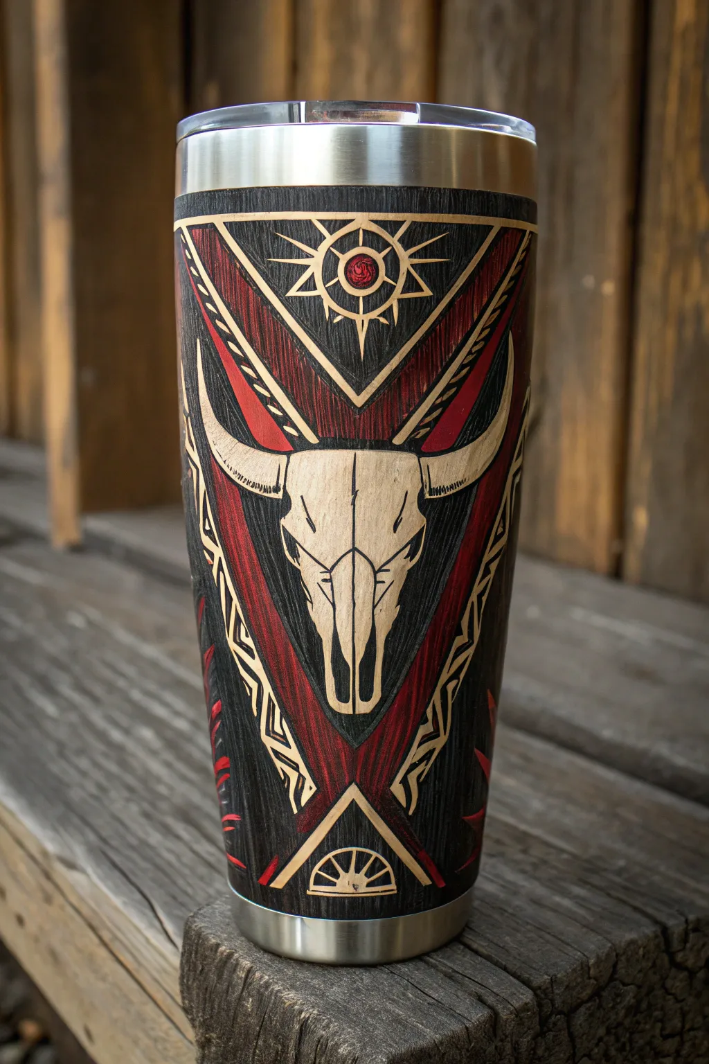 Elevate your drinkware collection with this bold bull skull tumbler – where craftsmanship meets Western artistry.