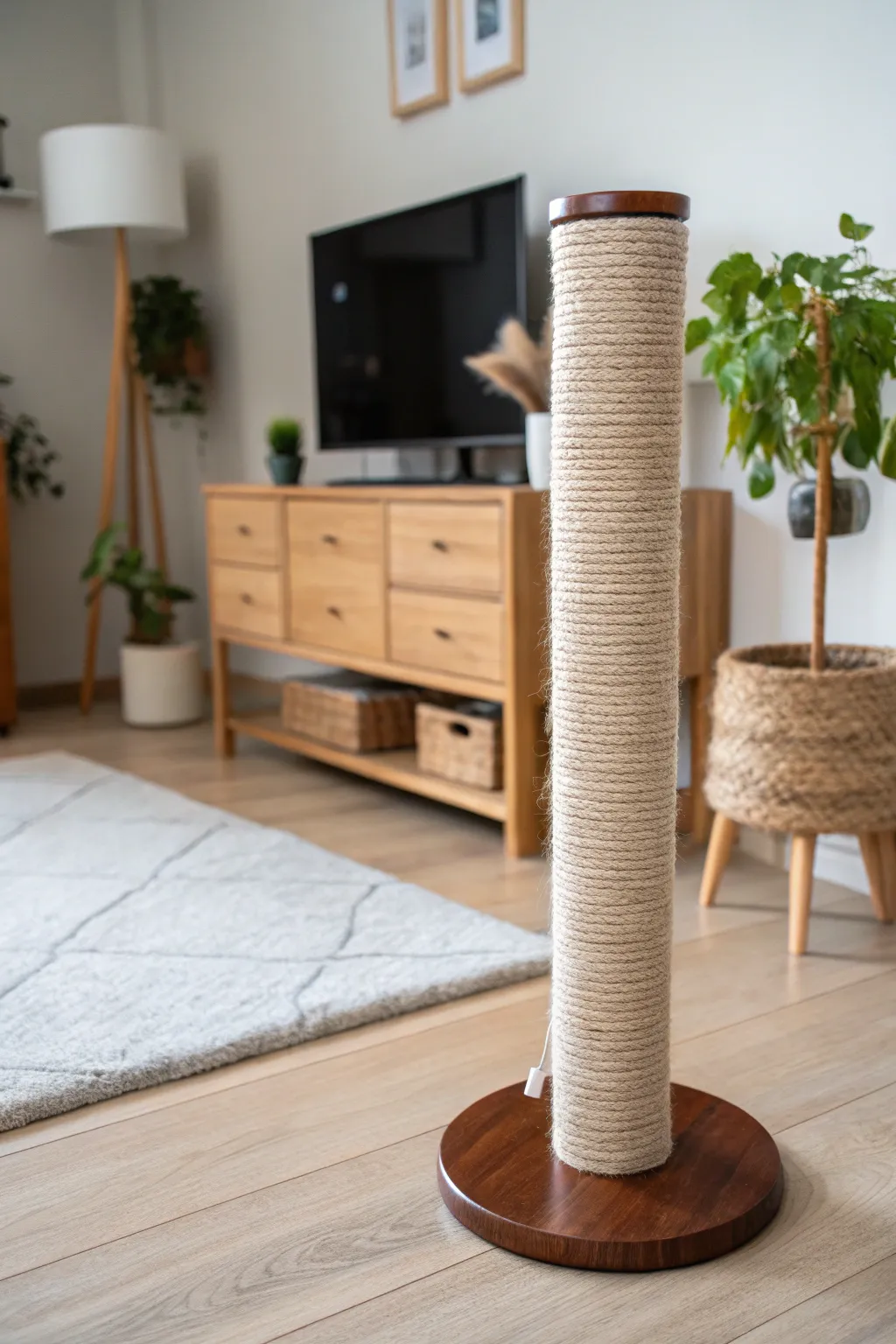 Elevate your space and keep your kitty happy with this chic, DIY cat scratching post crafted from extra carpet.